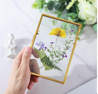 Cadre photo rectangulaire horizontal flottant en verre et métal doré de 6 pouces pour table, cuisine, œuvre d'art, maison