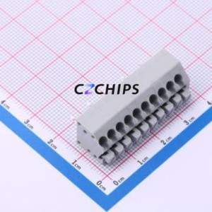 DB250A-3.5-10P-GY Spring Terminal Block Through hole Component (THT),P=3.5mm Connector 1x10P 3.5mm Gray 10P - Product Image 1