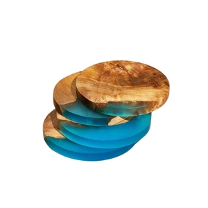 Resin Wood Coaster Set Round Drink Coasters with Holder Heat Resistant <b>Table</b> <b>Protection</b> for Coffee Tea Dining Home Office Decor - Product Image 5