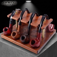 JIFENG JF-YDJ-008 Support de pipe pliable en bois massif et laiton, design rétro traditionnel, 1,03 kg, pour accessoires de fumeur