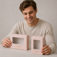 Boîte en papier de luxe avec logo personnalisé, fenêtre transparente en PVC, estampage à chaud doré, emballage cadeau pour bougies, parfums, cosmétiques