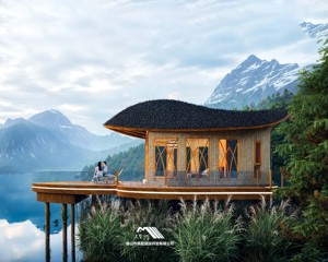 Villa <span class=keywords><strong>de</strong></span> Aluminio Inspirada en el Té con Techo <span class=keywords><strong>de</strong></span> Paja Curvo, Diseño Impermeable para una Experiencia <span class=keywords><strong>de</strong></span> Lujo Junto al Lago y Observación <span class=keywords><strong>de</strong></span> la Naturaleza - Product Image 1