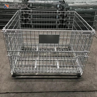 Kandang Penyimpanan Industri Mini Tugas Berat Grosir, Kontainer Kawat Baja Lipat untuk Penyimpanan Gudang, Rak Pallet Terkemas
