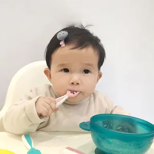 Sendok makan bayi, 2024 Set pre-sendok untuk anak-anak usia 6 + bulan sendok makan dengan kepala lembut sendok makan balita