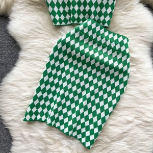 Sexy Sweet Elegant Halter Knit Set Women Thin Plaid Package Hip Short <b>Skirt</b> Two Piece Set - Product Image 5