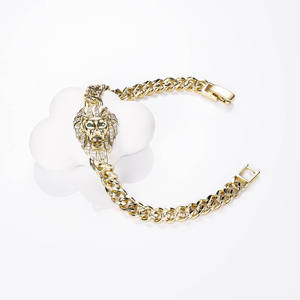 CM Modeschmuck Messing 14 Karat vergoldet Löwenkopf kubanische Kette Hip Hop Armbänder Zirkon Grüne Augen ID Armband für Frauen Geschenk - Product Image 6
