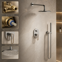 Ensemble de douche mural de luxe avec mitigeur encastré, système de douche encastré, robinetterie en laiton couleur or rose, commande à levier, sans LED