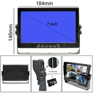 7inch AHD IPS 1024x800 2CH Split Quad Screen 4Pin Aviation Video Input Rear View Monitor For Car Max Support 1080P AHD Camera