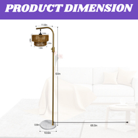 Lampe sur pied de qualité supérieure 3000K blanc chaud, abat-jour en chanvre rustique sur cadre en fer doré, CRI80, gradation douce
