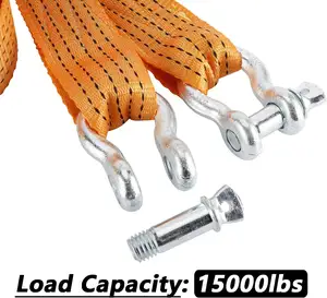 Custom Car Emergency Tool Polyester Heavy Duty 15000 Lbs Recovery Tow Straps With Shackle