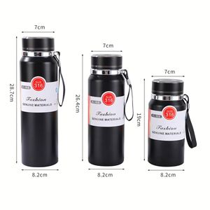 Custom Logo 316 Stainless Steel Vacuum Insulated <b>Water</b> <b>Bottle</b> 600ml 800ml 1000ml Leakproof Flask with <b>Carry</b> <b>Strap</b> - Product Image 3