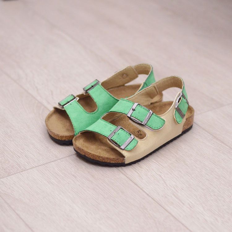 Fashion Summer Cork Slippers Children Leather Slides Shoes Boys Baby Girl Sandals For Kids
