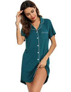 Camicia da notte da <span class=keywords><strong>donna</strong></span> a maniche corte con scollo a V, tinta unita, in jersey, stile casual, cardigan estivo in modal, morbido <span class=keywords><strong>pigiama</strong></span> lungo da casa - Product Image 4