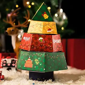 사용자 정의 독특한 럭셔리 로고 인쇄 크리 에이 티브 패키지 솔루션 크리스마스 트리 디자인 종이 선물 상자 포장