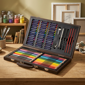 Set de arte con 75 lápices de colores y herramientas de dibujo en estuche de madera - Product Image 1