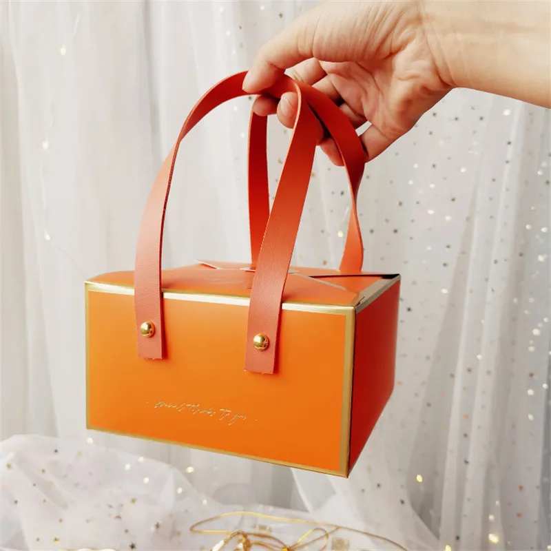 Luxuriöse faltbare Tortenbox aus Wellpappe Geschenkverpackungsbox mit Ledegriff für Schokolade Süßigkeiten Souvenir