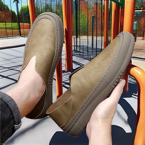 Mocassins pour hommes en cuir véritable, faits à la main, design simple, rehaussants, décontractés, à enfiler, pour la marche, noir kaki, tailles 38-44, collection Printemps - Product Image 2