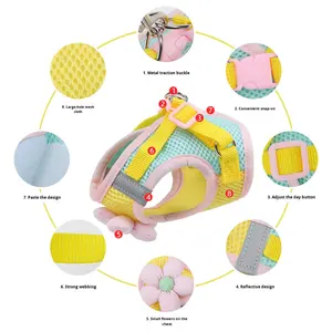 Novo Colete para Gato e Cachorro Estilo Arnês Anti-Fuga Cobertura Total Padrão Floral em Malha de Poliéster Tamanho Pequeno/Médio - Product Image 3