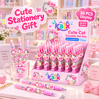 Stylo gel effaçable à la chaleur KAIX, motif chat rose mignon, emballage personnalisé OEM, 0,5 mm, lot de 36, pour les magasins de papeterie en ligne