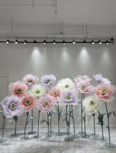 L-009 Fleurs géantes de pavot en organza rose, faites à la main, haut de gamme, pour allées de mariage et scènes - Product Image 5
