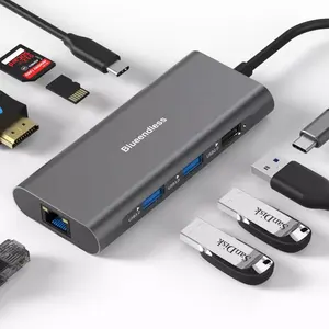 Blueendless แท่นวางสัญญาณ3 * USB 1 * RJ45,ตัวอ่าน TF SD 4K60HZ HD MI พร้อมฮับ USB อะลูมิเนียมแบบ8 In 1สำหรับแล็ปท็อป