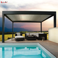 Auvent de toit à lamelles électriques, gazebo, tente, pergola bioclimatique en aluminium, véranda latérale en verre, éclairage LED, imperméable, anti-UV