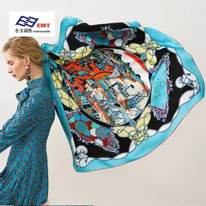 100% Silk Scarves Printing Service Designer Women Square Custom Silk Scarf With Customized Logo