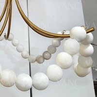 Lampe suspendue de style français personnalisée pour salon, éclairage de plafond circulaire pour escaliers, luminaire en albâtre perlé, forme d'anneau