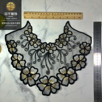 LEIXUSI Luxe 3 pièces Applique de col brodée, Patch de col en maille noire bicolore en fil de dacron pour la couture de robes féminines