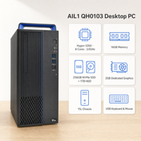 Ordinateur professionnel Hygon 3350 3,0 GHz 8 cœurs | 16 Go de RAM, 256 Go de SSD M.2 + 1 To de disque dur, GPU dédié 2 Go, tour 15L, kit moniteur 23,8 pouces