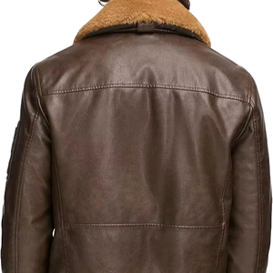 Blouson aviateur en cuir véritable marron pour homme avec col en peau de mouton, blouson de pilote vintage en peau d'agneau de qualité supérieure - Product Image 4
