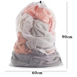 Toptan büyük katlanabilir çamaşır torbası örgü toplu otel narin İpli asılı çamaşır torbası