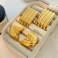Boucles d'oreilles trapézoïdales à rayures Joyas De Acero Inoxidable Al Por Mayor Boucles d'oreilles géométriques filetées en acier inoxydable plaqué or 18 carats