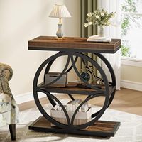 Table console moderne convertible pour salon, gain de place, table en métal noir durable, étagère à 3 niveaux pour rangement, table d'appoint en bois