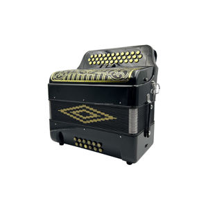 Accordéon diatonique professionnel 34 boutons 12 basses 3 registres noir brillant avec boutons dorés et grille noire JB3412C portable - Product Image 3