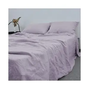 家居4件纯色床单100% 纯棉亚麻合身床单床上用品套装床单