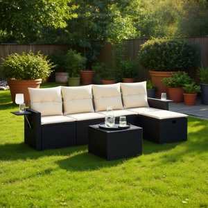 Ensemble de canapés de jardin en rotin beige 4 places, mobilier d'extérieur au design contemporain, structure en osier - Product Image 2