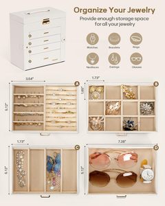 Synthetic Leather Huge Jewelry <b>Box</b> Mirrored Watch Organizer Necklace Ring Earring <b>Storage</b> <b>Lockable</b> Gift Case (White) - Product Image 2