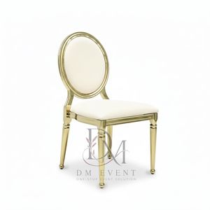 Silla de Recepción Redonda con Respaldo de Medallón Dorado de Acero Inoxidable y Cojín Blanco para Salones de Banquetes, Venta al Por Mayor - Product Image 3