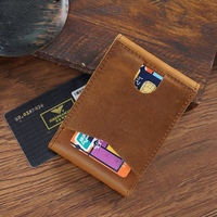 Dompet Kulit Crazy Horse Lipat Dua Pria Vintage dengan Kancing Tekan, Tempat Kartu dan Jendela ID, Minimalis, Logo Custom, Grosir