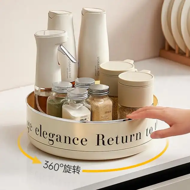 Kitchen multi-functional kitchen rotating condiment storage rack Large capacity condiment storage rack fruit turntable