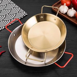 High Quality 20cm Stainless Steel Gold Silver Eco-Friendly Korean Design Glass Cover Mini Flat Fry <strong>Pan</strong> Seafood Pot <strong>Paella</strong> <strong>Pan</strong> - Product Image 2