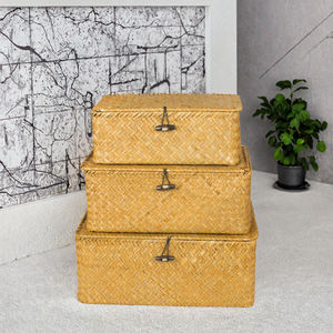 Cestas de Almacenamiento Multifuncionales de Mimbre Tejido Mediano, Ecológicas, de Alta Calidad, con Tapa, de Pasto Marino Natural, Populares - Product Image 2