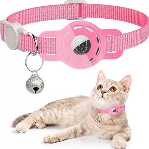 Collier AirTag pour chats, chiens, collier réfléchissant avec porte-étiquette et cloche, collier réglable pour chaton, pour petits animaux. - Product Image 1