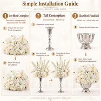 Centre de table floral en soie blanche, arrangement de fleurs artificielles réalistes faites à la main, support en métal et cristal, décoration de table pour mariage et banquet