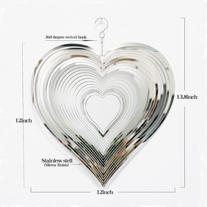Decoraciones Metálicas de 12'' para Colgar en el Viento, Adornos de Corazón Plateados para Jardín y Patio, Campanas de Viento de Acero Inoxidable para Decoración Exterior - Product Image 2