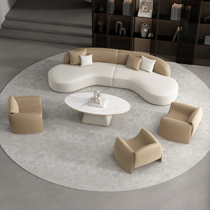 طقم أريكة جلدية منحنية حديثة لردهة الفندق والاستقبال والتفاوض ومكتب الشركة وصالون التجميل وقاعة المعارض - Product Image 3