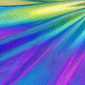 Stok sürü parlak mistik Hologram metalik folyo 4 yönlü streç poliamid Spandex kumaş spor Yoga kıyafeti tayt kumaşlar - Product Image 4