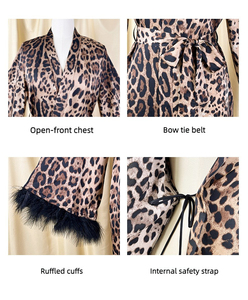 Ensemble de vêtements de détente élégant à imprimé léopard avec manches à volants en plumes, 2 pièces, robe longue et short de nuit pour femmes, pour porter à la maison - Product Image 6