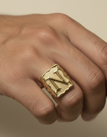 Bague carrée géométrique rétro en laiton plaqué or 14/18 carats ZH Luxury, avec 26 lettres, pour hommes et femmes, accessoires de mode hip-hop pour fêtes